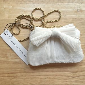 Loeffler Randall Rochelle Mini Bow Pleated Frame Clutch Pearl